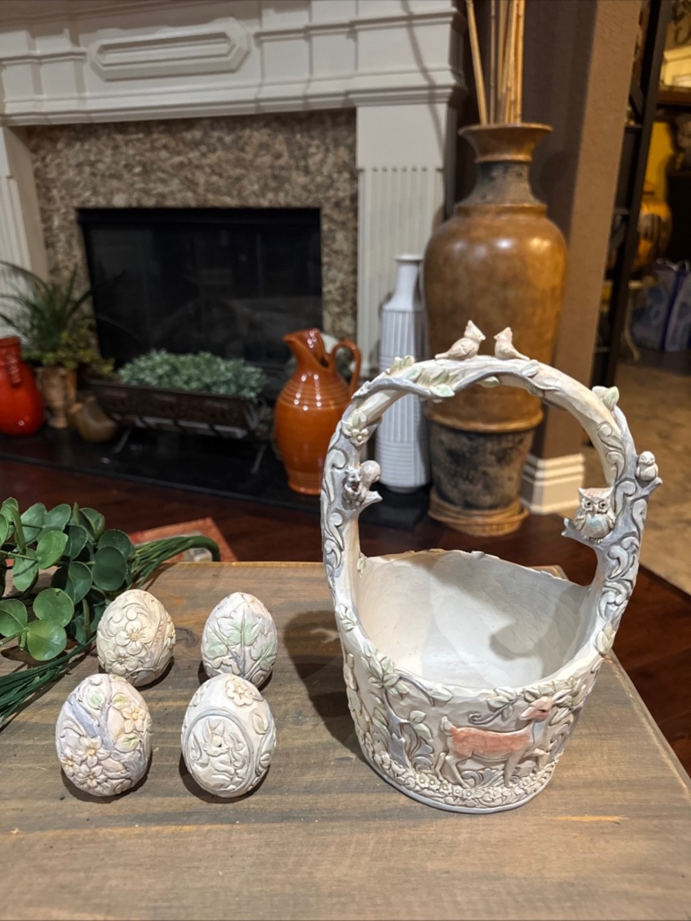 Jim Shore Woodland EASTER BASKET & 4 EGGS cottagecore "Follow Your Path"